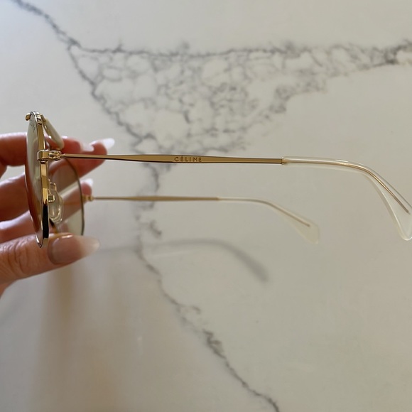 Celine Aviator sunglasses clear with white and gold tones - Picture 3 of 8